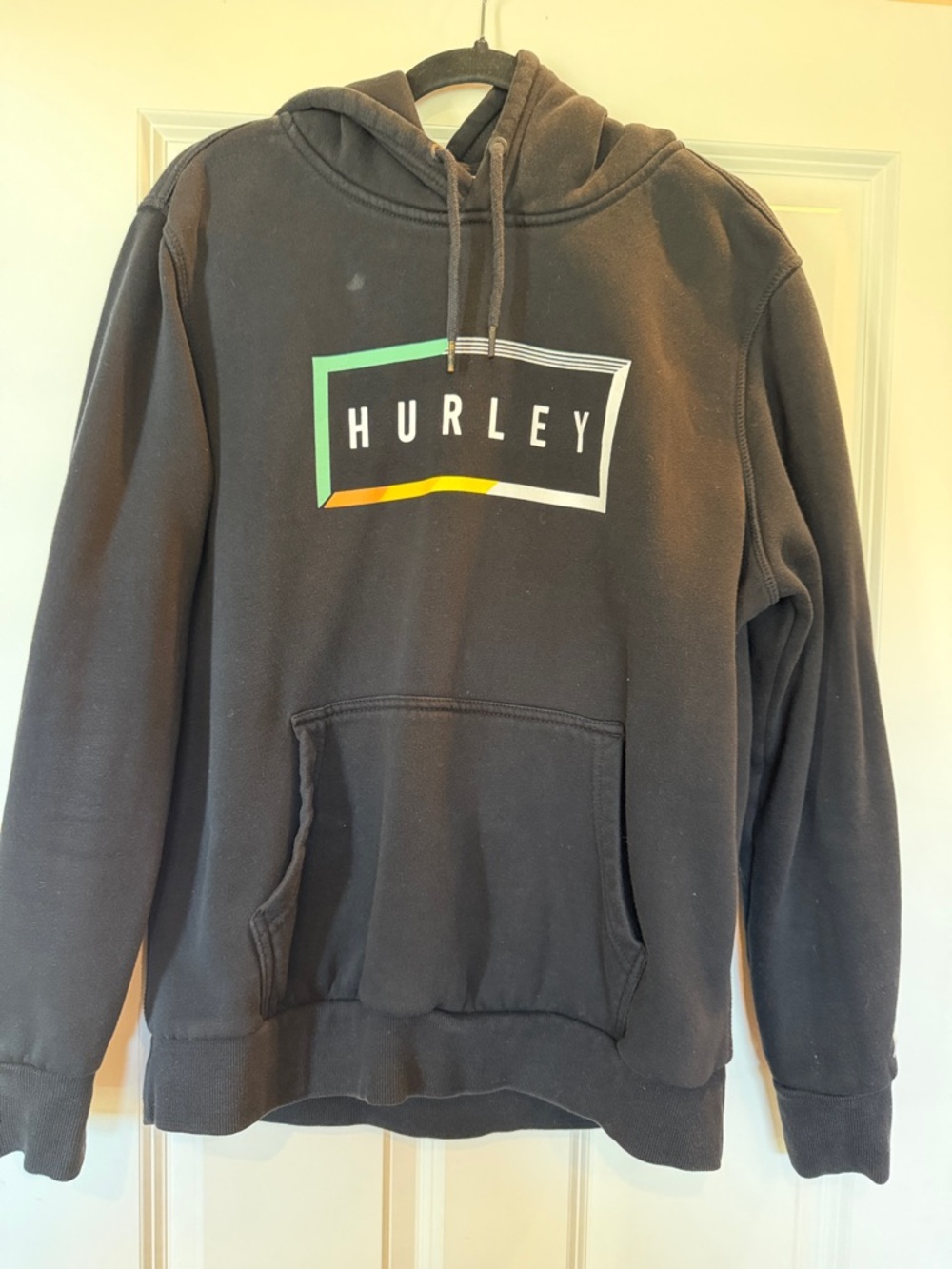 Hurley Black Pullover Hoodie with Green and Yellow Logo